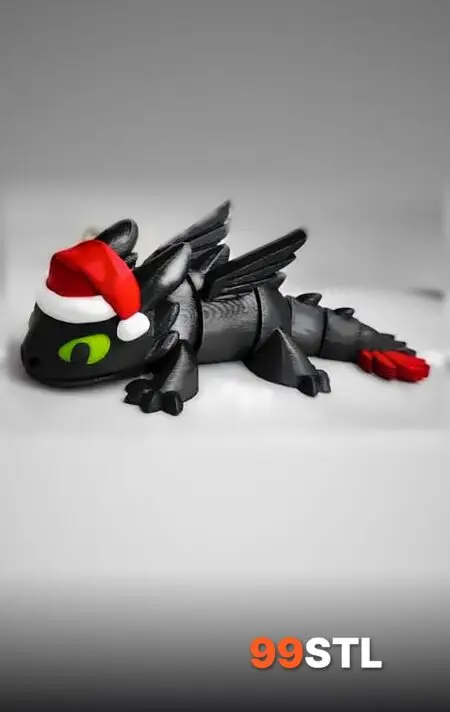 Night Fury Dragon STL with Santa hat – articulated 3D print model