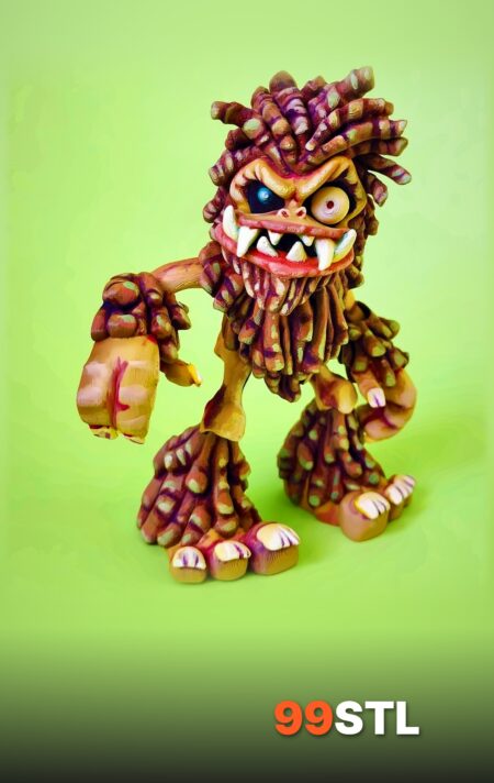 Articulated Bigfoot STL flexi Sasquatch monster 3D printed in multicolor with fangs and shaggy fur
