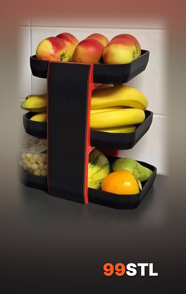 Black and red 3-Tier Fruit Stand 3D print with apples, bananas and pears