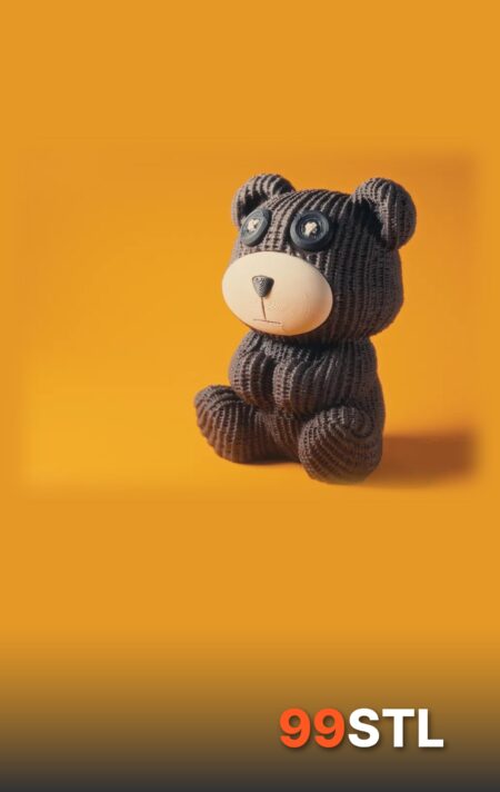 Knitted teddy bear STL sitting bear with realistic yarn texture, side view